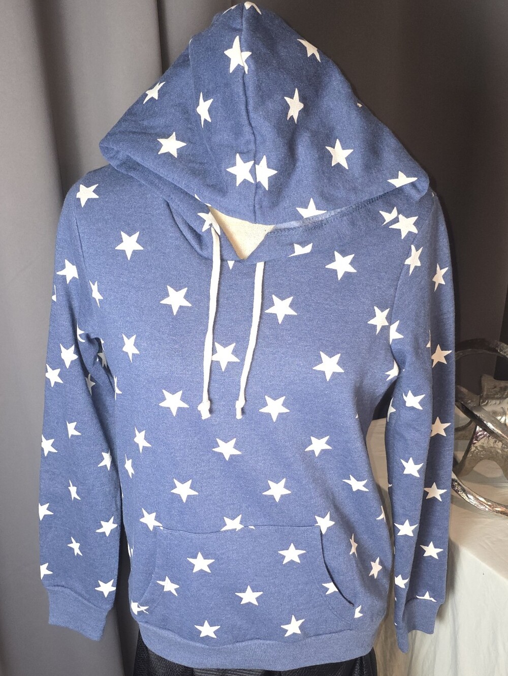Alternative Apparel Blue White Star Print Hoodie Pullover Size Small